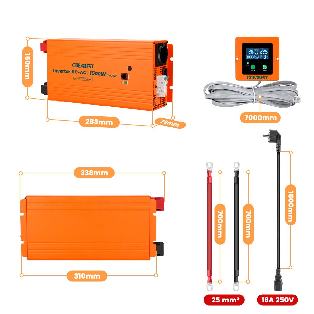 size Przetwornica 12V 230V 1500W