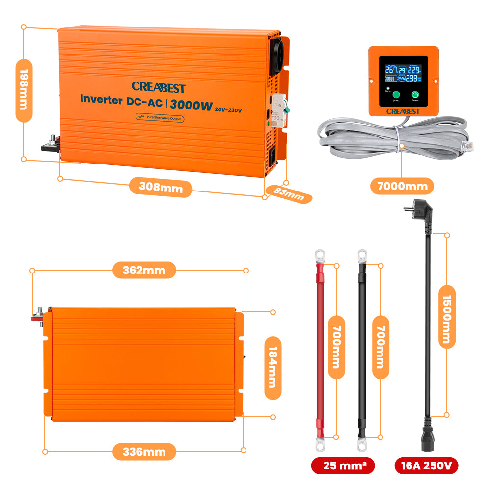 size Przetwornica 24V 230V 3000W
